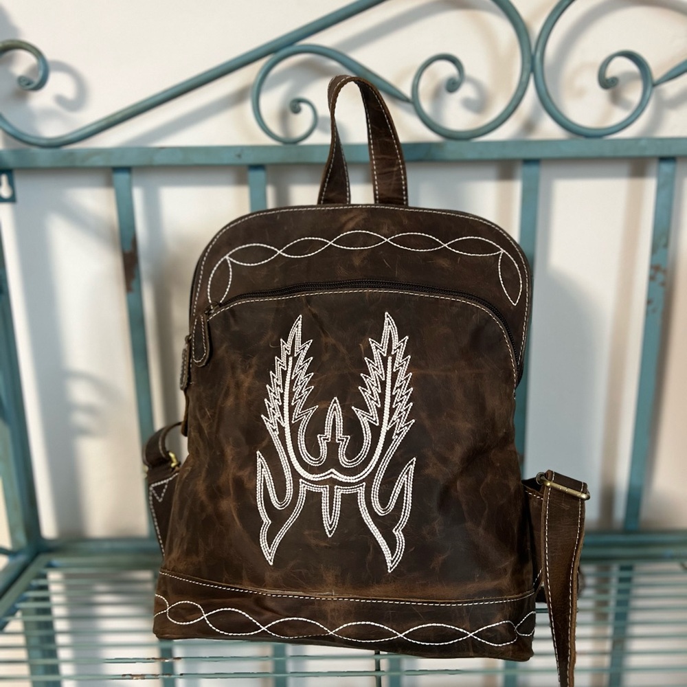 Western Leather Backpack Purse Cowgirl Boho Bag Rustic Vintage Small Travel NWT - Picture 8 of 15
